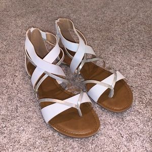White & Tan Strap Sandals